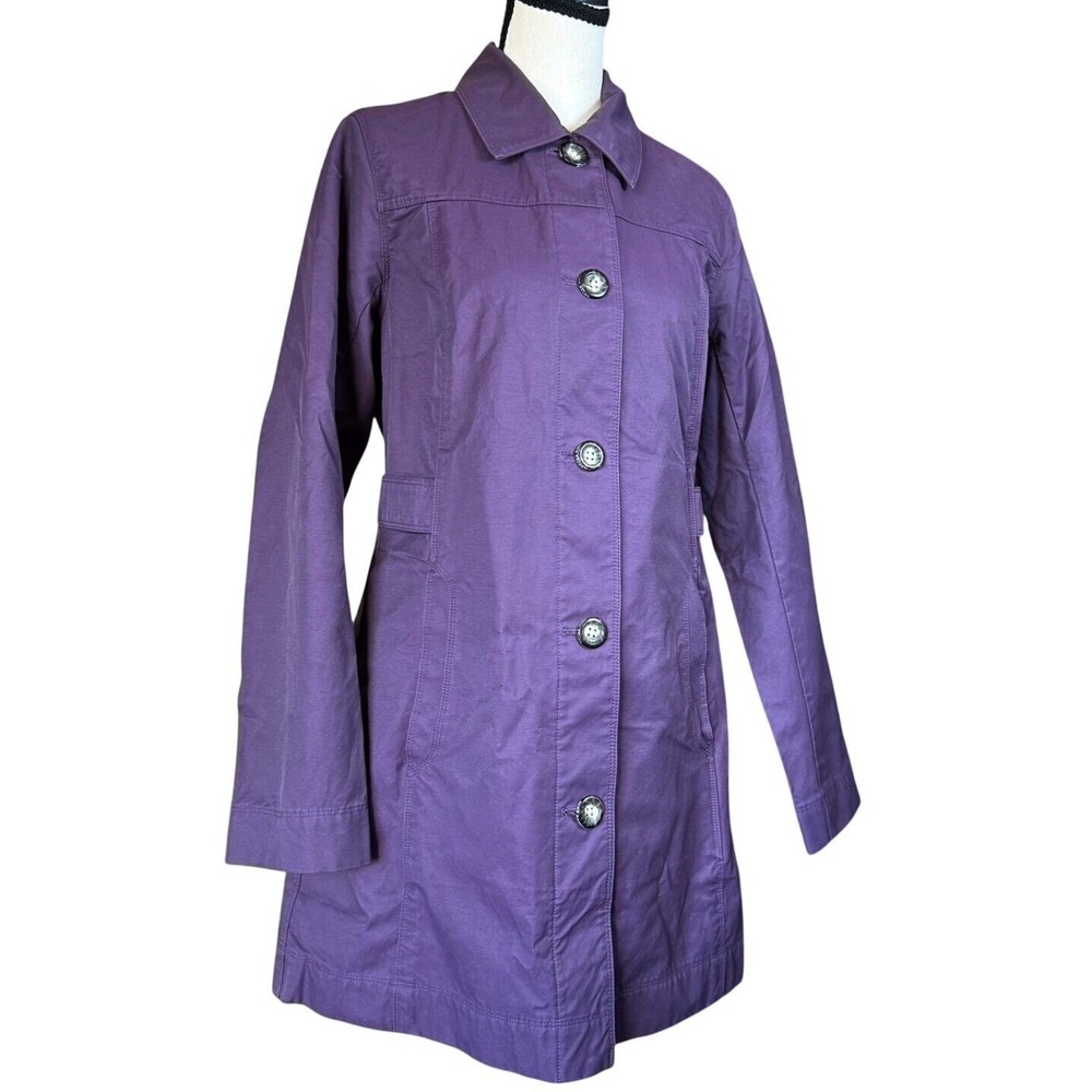Eddie Bauer Trench Coat Women Small Purple Excellent Button Front Long Sleeve
